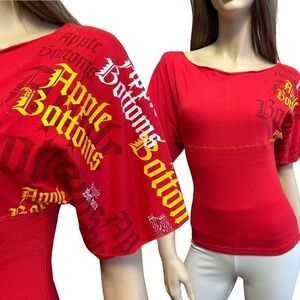 Apple Bottoms by Nelly Top Graphic Print Branded Tee Y2K Ribbed Bodice Made USA